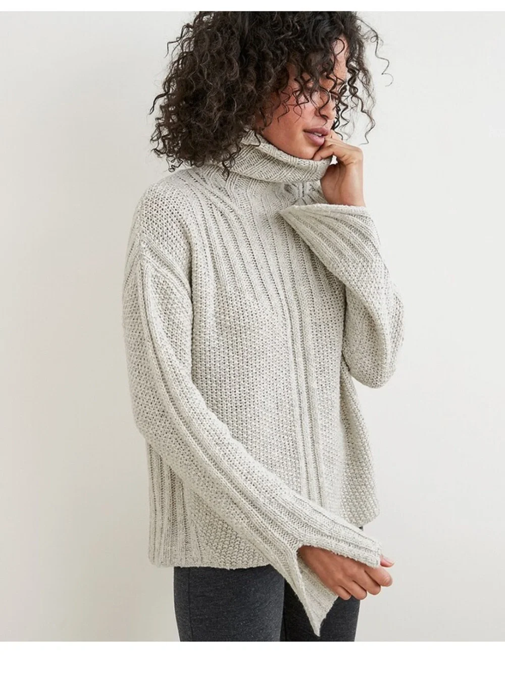 Smartwool Light Gray Open-Weave Turtleneck Sweater